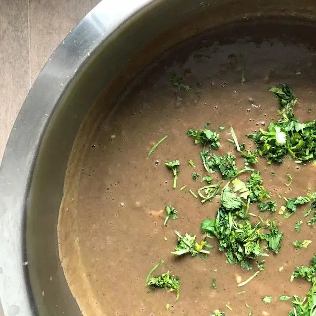 Slow Cooker Black Bean Soup with Tomatillo, Roasted Corn and Jalapeno - Indian As Apple Pie