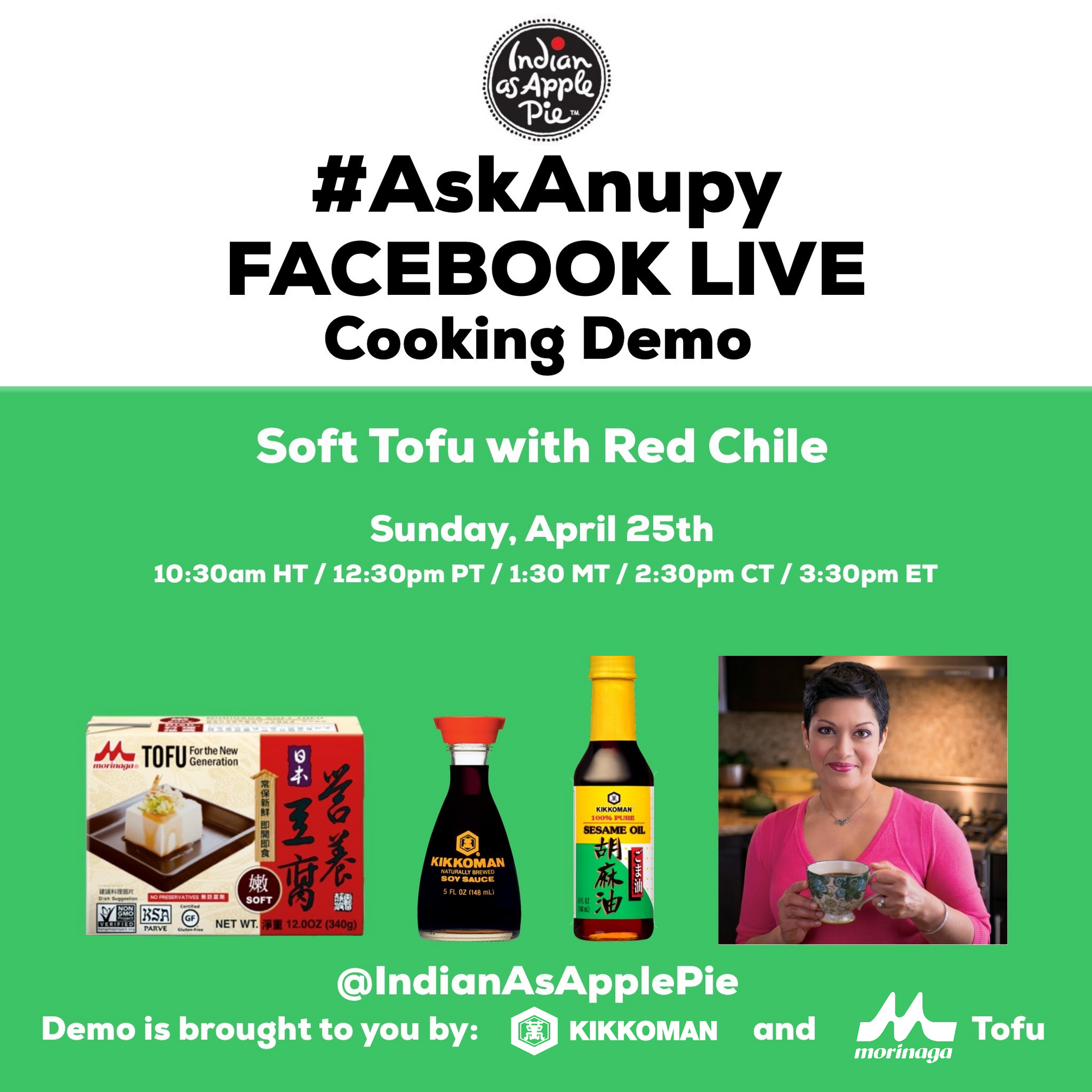 Facebook Live Cooking Class: Soft Tofu with Red Chile - Indian As Apple Pie